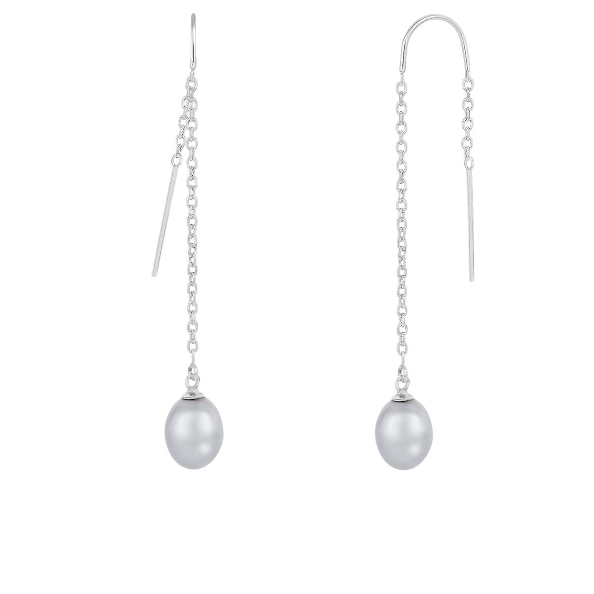Splendid Pearls Sterling Silver Grey Pearl Threader Earrings