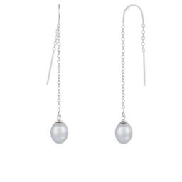 Splendid Pearls Sterling Silver Grey Pearl Threader Earrings