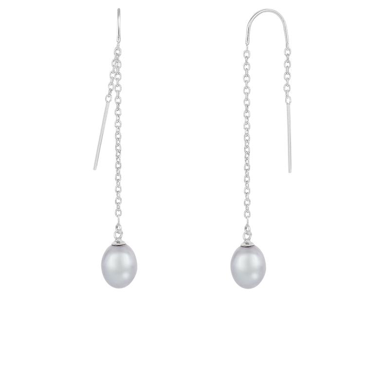Splendid Pearls Sterling Silver Grey Pearl Threader Earrings