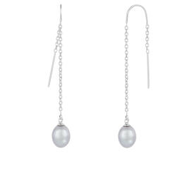 Splendid Pearls Sterling Silver Grey Pearl Threader Earrings