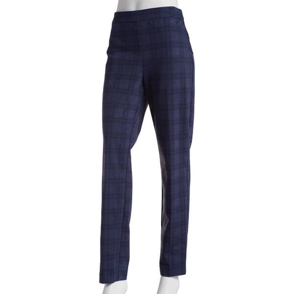 Womens Briggs Plaid Patterned Ponte Pull On Pants - Navy