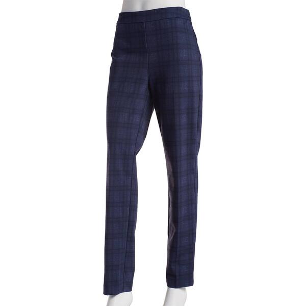 Womens Briggs Plaid Patterned Ponte Pull On Pants - Navy - image 