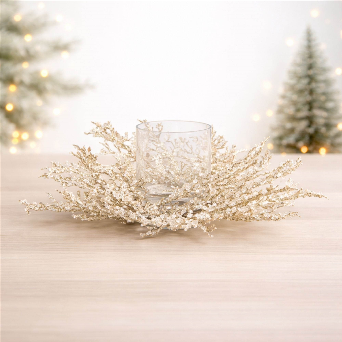 Melrose 16in. Icy Pine Candle Holder Centerpiece
