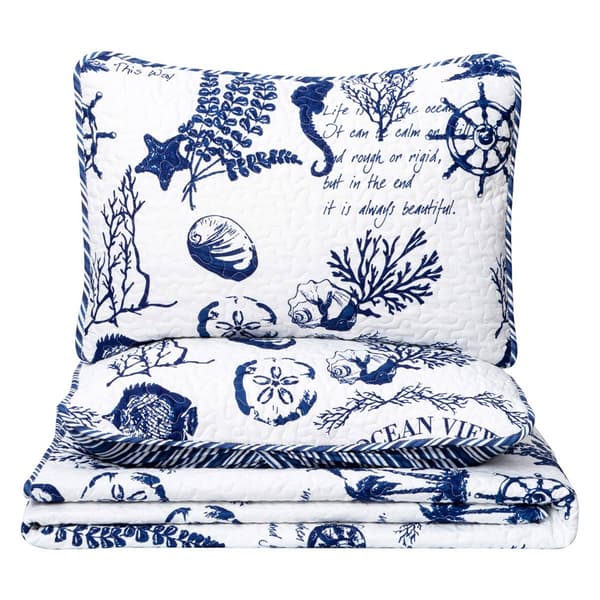 FreshFold 3pc. Nautical Coastal Themed Bedspread Quilt Set