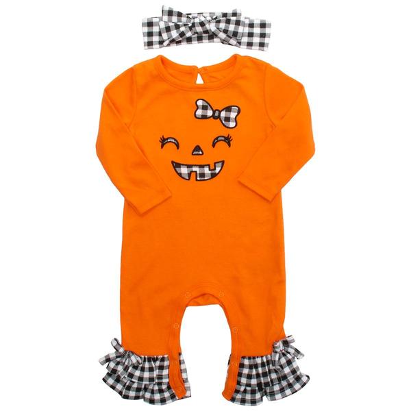 Baby Girl (3-9M) Baby Essentials 2pc. Pumpkin Ruffle Jumpsuit Set - image 