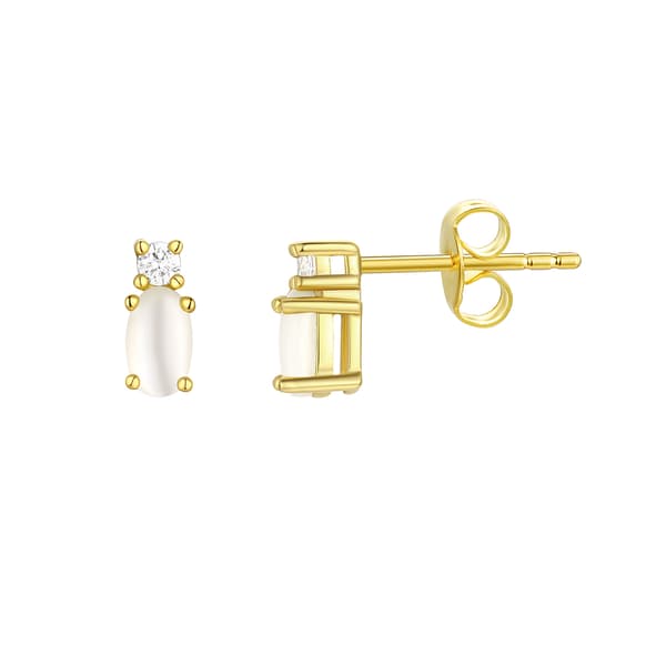 Oval Mother of Pearl June Birthstone Stud Earrings - image 