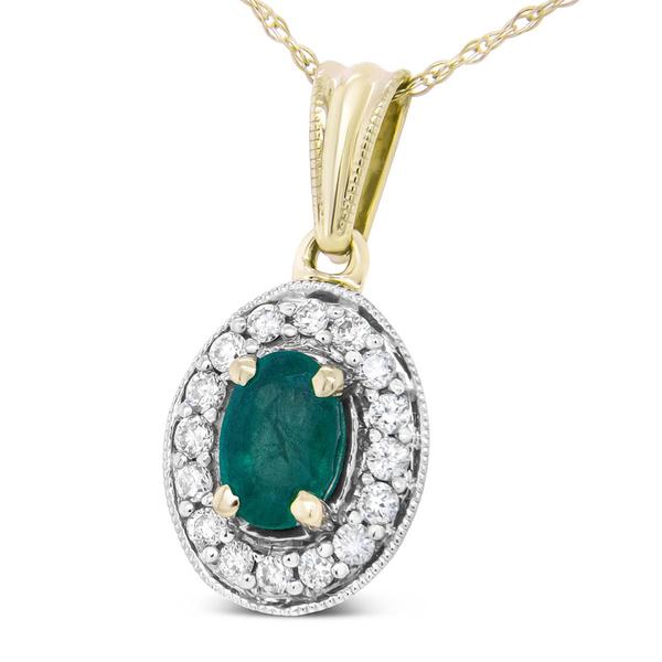Haus of Brilliance 14kt. Gold Green Emerald & Diamond Pendant
