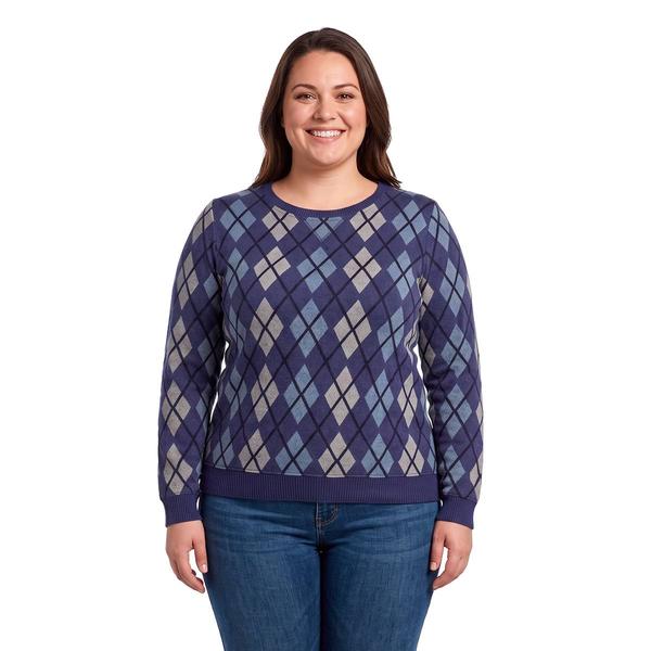 Plus Size Emily Daniels Long Sleeve Argyle Hacci Sweater - Navy