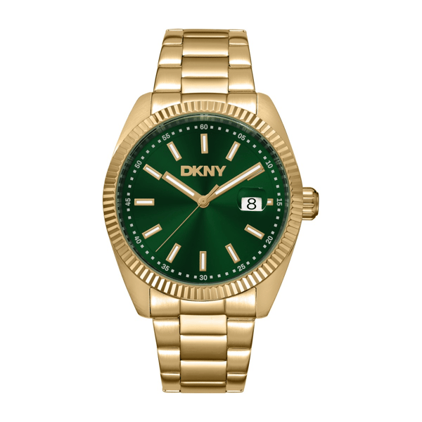 Mens DKNY Date Fluted Bezel Gold Green Dial Watch - DK1G133M0035 - image 