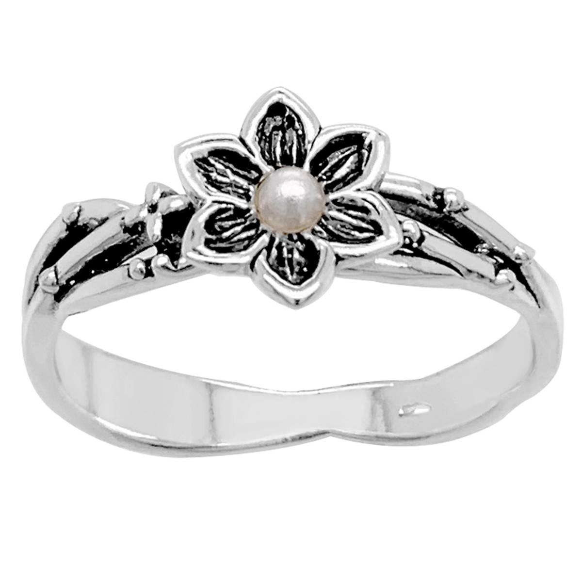 Marsala 8mm Sterling Silver Flower Pearl Accent Statement Ring
