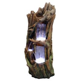 Alpine Three-Tier Waterfall Tree Trunk Fountain w/ LED Lights