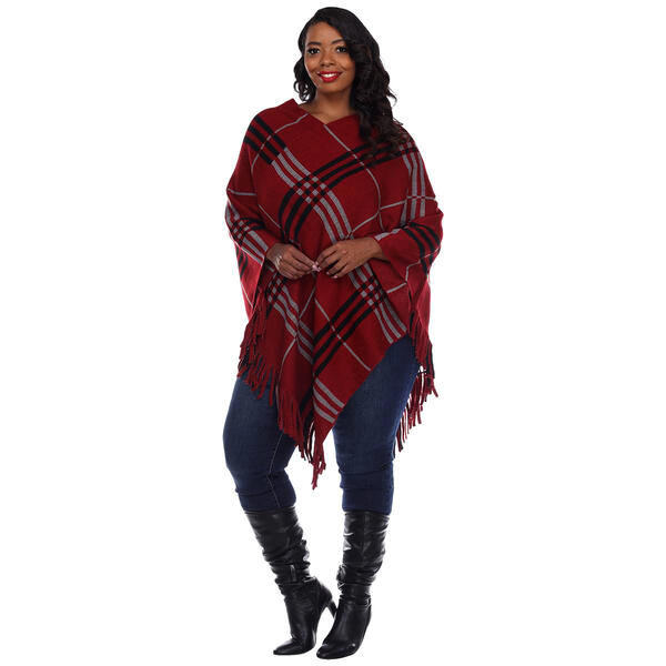 Plus Size White Mark Dakota Poncho - Red/Grey - image 