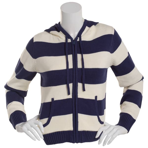 Juniors Pink Rose Stripe Zip Sweater Hoodie - image 
