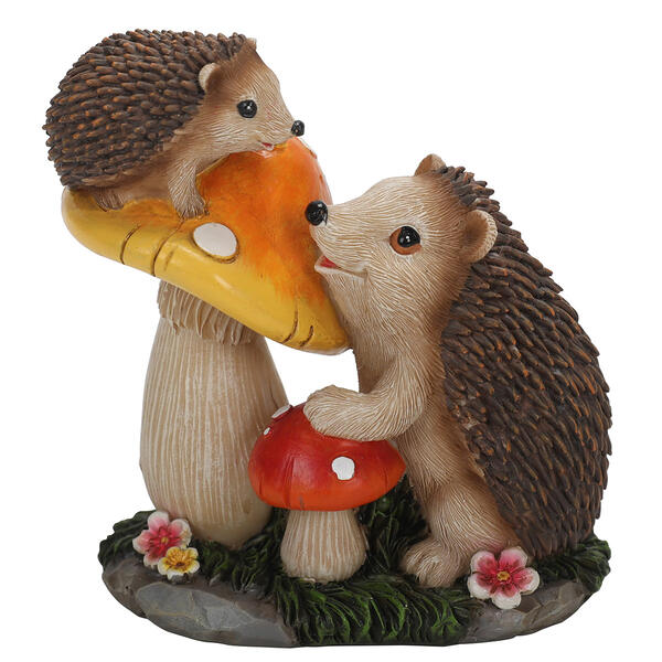 Resin Baby & Mom Hedgehog w/ Mushrooms - image 
