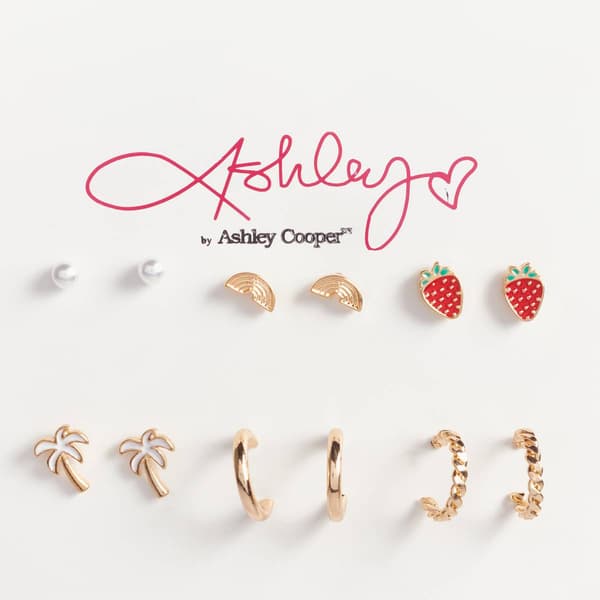 Ashley Gold-Tone Pearls/Strawberries/Palms Hoop & Stud Earrings - image 