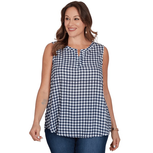 Plus Size Emaline Sapphire Serenade II Sleeveless Gingham Blouse