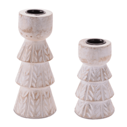 Melrose White Washed Wood Taper Candle Holder - Set of 2