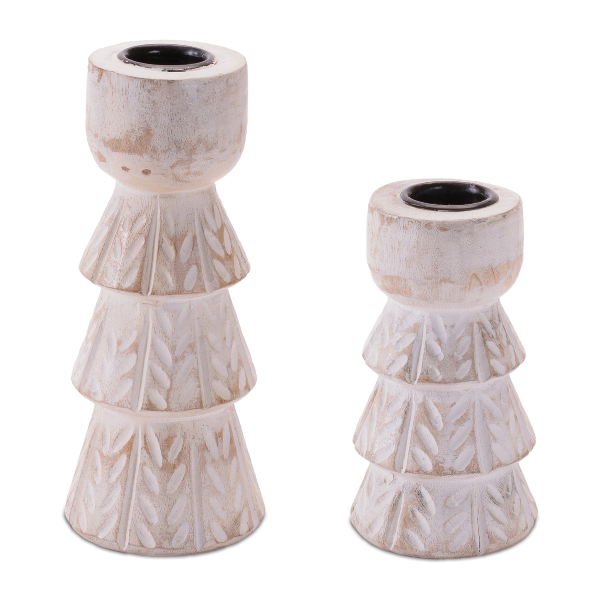 Melrose White Washed Wood Taper Candle Holder - Set of 2