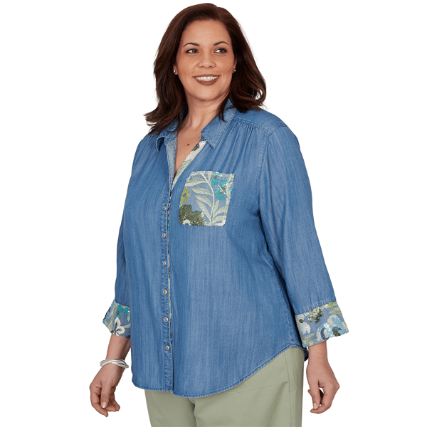 Plus Size Alfred Dunner Indigo Girls Button Front Denim Blouse