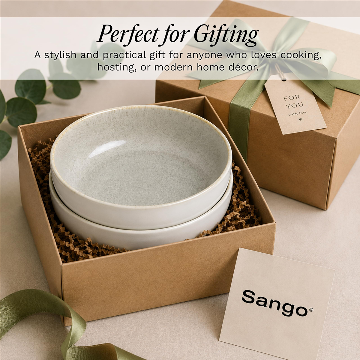 Sango Resona Moss/Cream Large Ceramic Serving Bowl - Set of 2