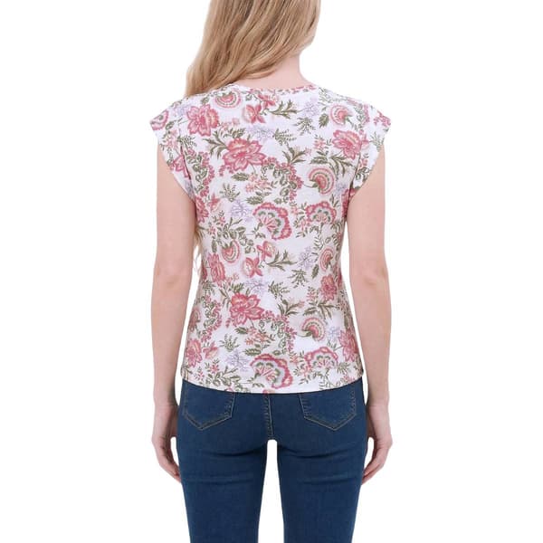 Womens NY Collection Cap Sleeve Floral Tee