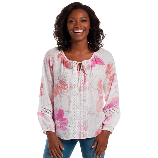 Petite Zac & Rachel Floral Bracelet Sleeve Tie Neck Blouse - image 