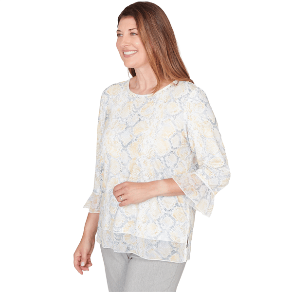 Womens Alfred Dunner Al Fresco Python Flutter Sleeve Blouse