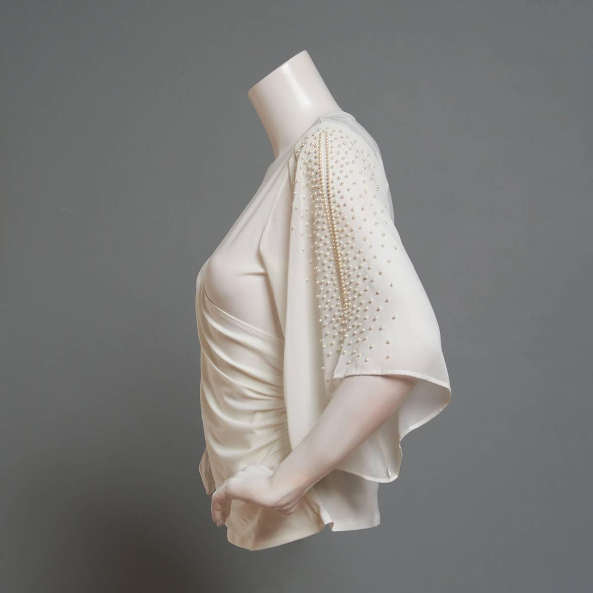 Womens MSK Chiffon Pearl Trim Cold Shoulder Elbow Sleeve Blouse