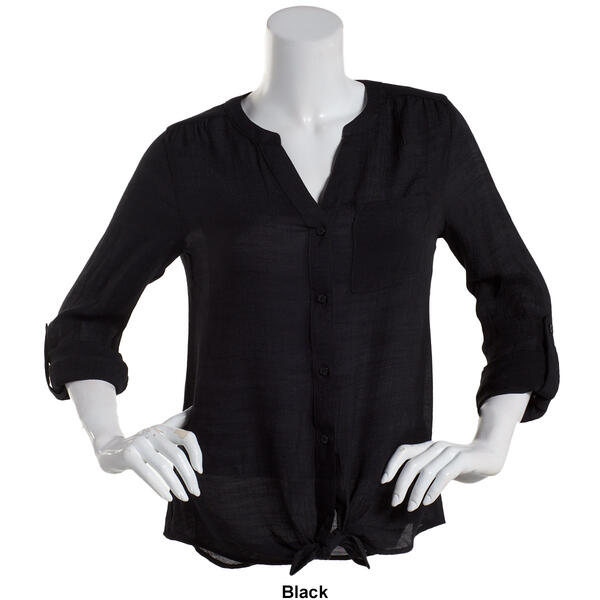 Womens Zac &amp; Rachel 3/4 Sleeve Solid V-Neck Button Front Blouse