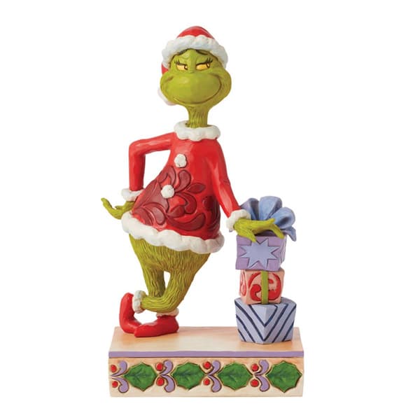 Jim Shore Grinch Leaning on Gifts Christmas Figurine - image 
