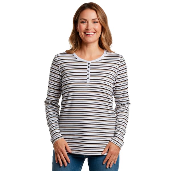 Petite Hasting & Smith Long Sleeve Stripe Henley Tee
