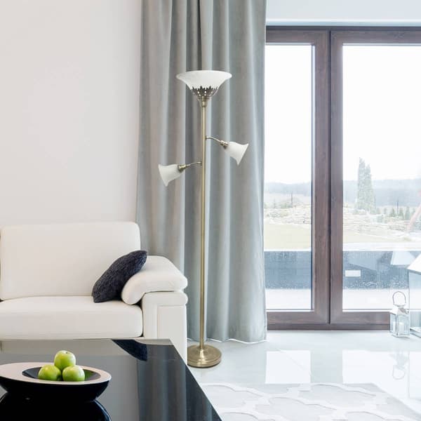 Lalia Home Classic 2 Read Light Glass Shade Torchiere Floor Lamp