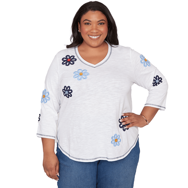 Plus Size Alfred Dunner Port Side Embellished Floral Button Top - image 