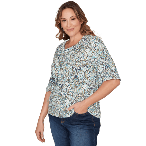 Plus Size Skye’s the Limit Fresh Start 3/4 Sleeve Jacquard Blouse