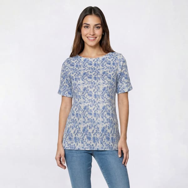 Petite Hasting & Smith Elbow Sleeve Painterly Floral Tonal Tee - image 