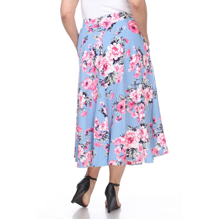 Plus Size White Mark Tasmin Spring Floral Flare Midi Skirt