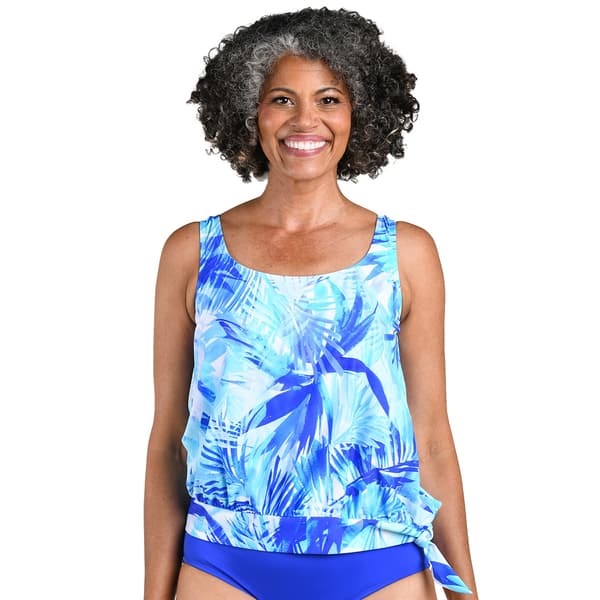 Womens Maxine Pacific Palms Banded Blouson Tankini Swim Top - image 