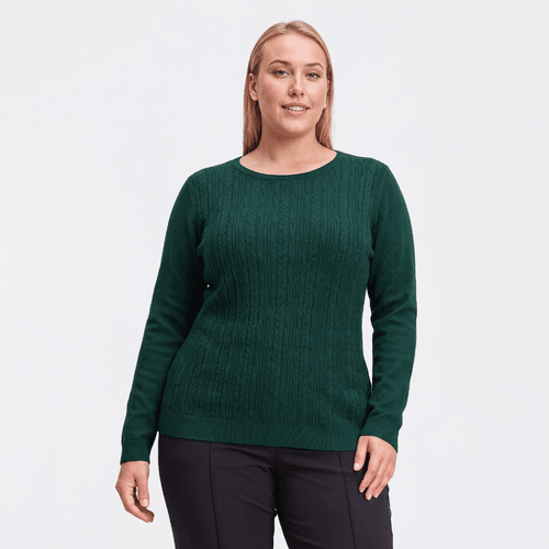 Plus Size Napa Valley Long Sleeve Cable Knit Front Sweater