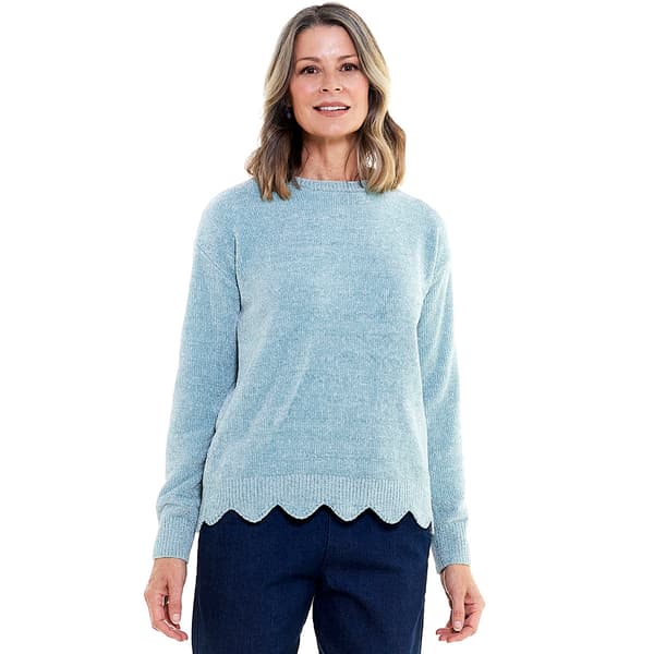Womens Hasting & Smith Solid Scallop Hem Crew Neck Sweater