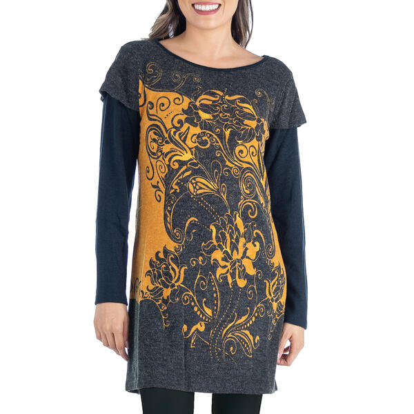 Womens 24/7 Comfort Apparel Floral Layered Long Sleeve Tunic Top - image 