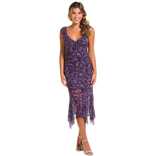 Juniors No Comment Ruffle Strap Godet Hanky Midi Dress-Blackberry