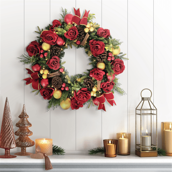 Puleo International Pre-Lit Red Adorned Christmas Wreath