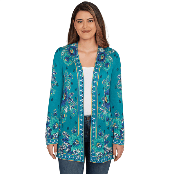 Petite Ruby Rd. Fall Flair Floral Open Front Sweater Cardigan