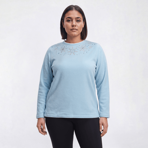 Plus Size Bonnie Evans Long Sleeve Snowflake Yoke Fleece Sweater