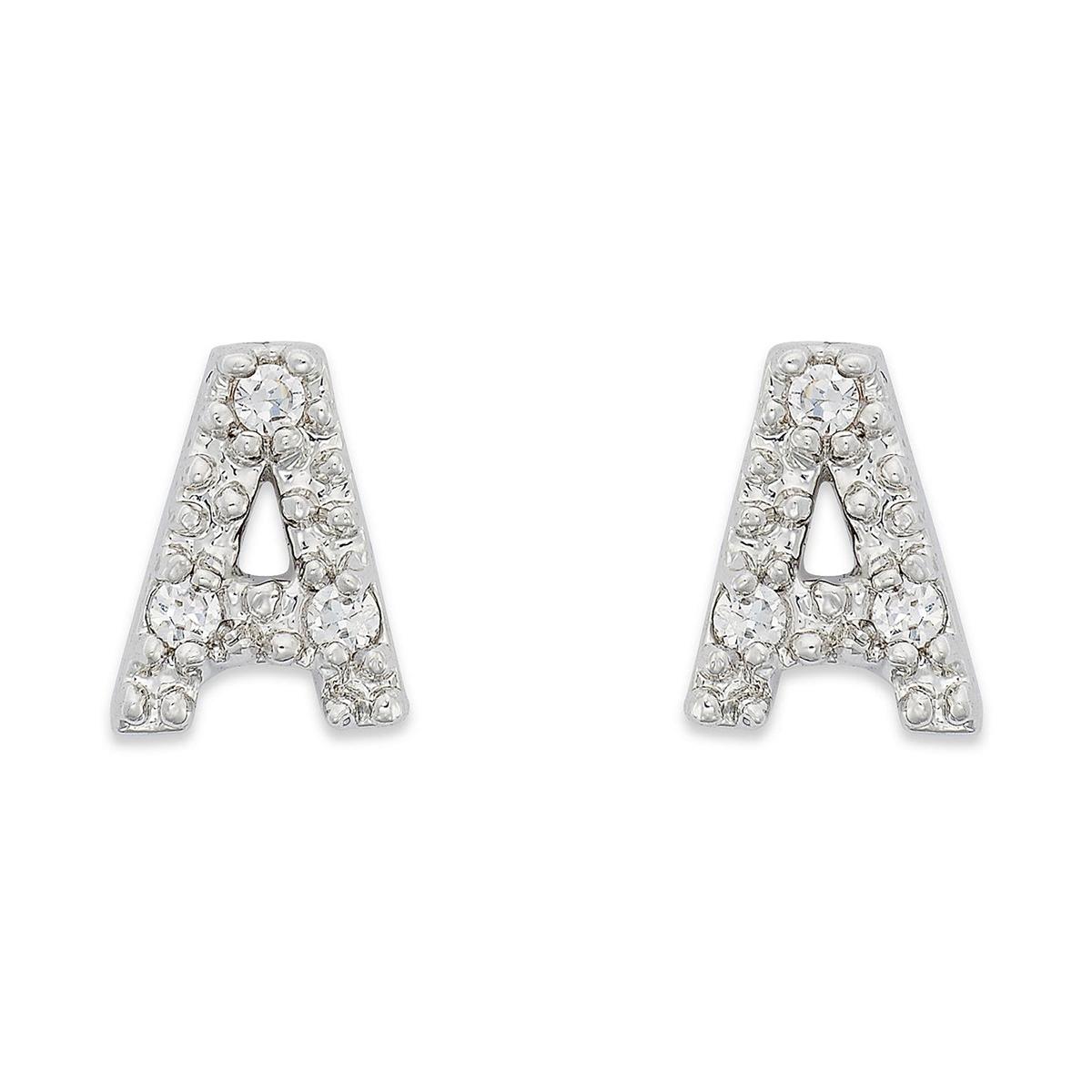 Sterling Silver CZ A Initial Stud Earrings