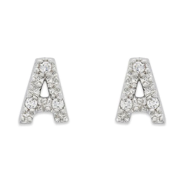 Sterling Silver Cubic Zirconia A Initial Stud Earrings - image 