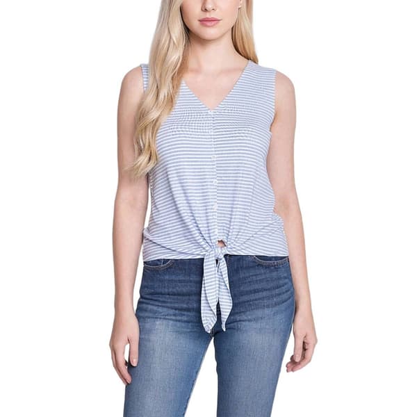 Womens NY Collection Sleeveless Striped Button Down Tie Front - image 