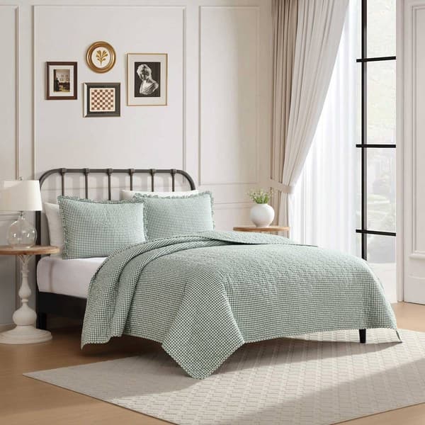 Laura Ashley Gracies Gingham Cotton Reversible Quilt Set