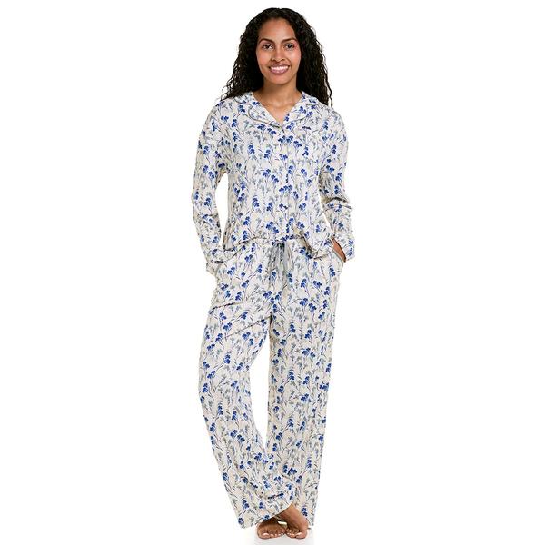 Plus Size White Orchid Long Sleeve Shadow Floral Henley Nightgown - image 