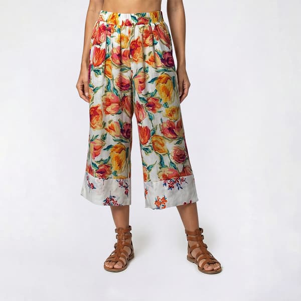 Womens Nicole Miller Pull On Vintage Floral Wide Leg Pants - image 